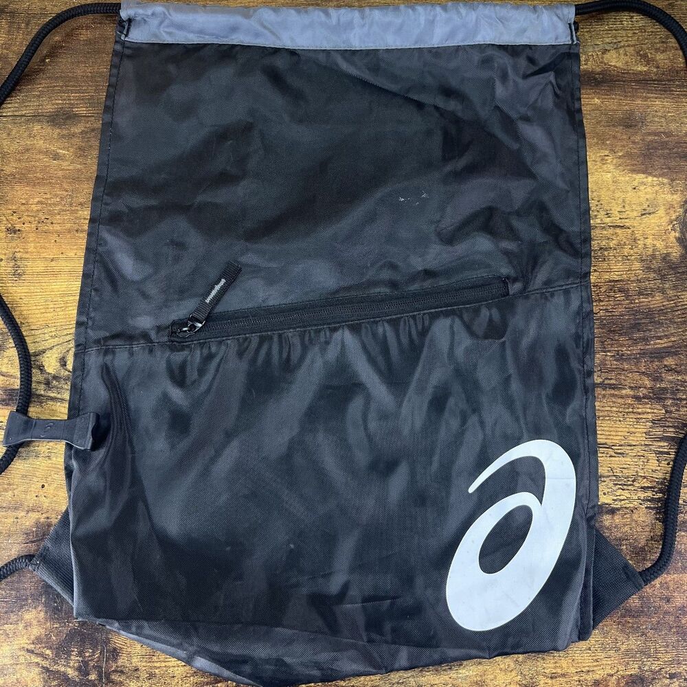 Asics Black Drawstring Gym Bag Backpack 17"X12"